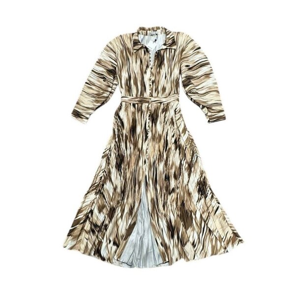 Simkhai Sz 6 Dress Midi Brown Striped Long Sleeve Designer South Western Boho - Picture 5 of 13